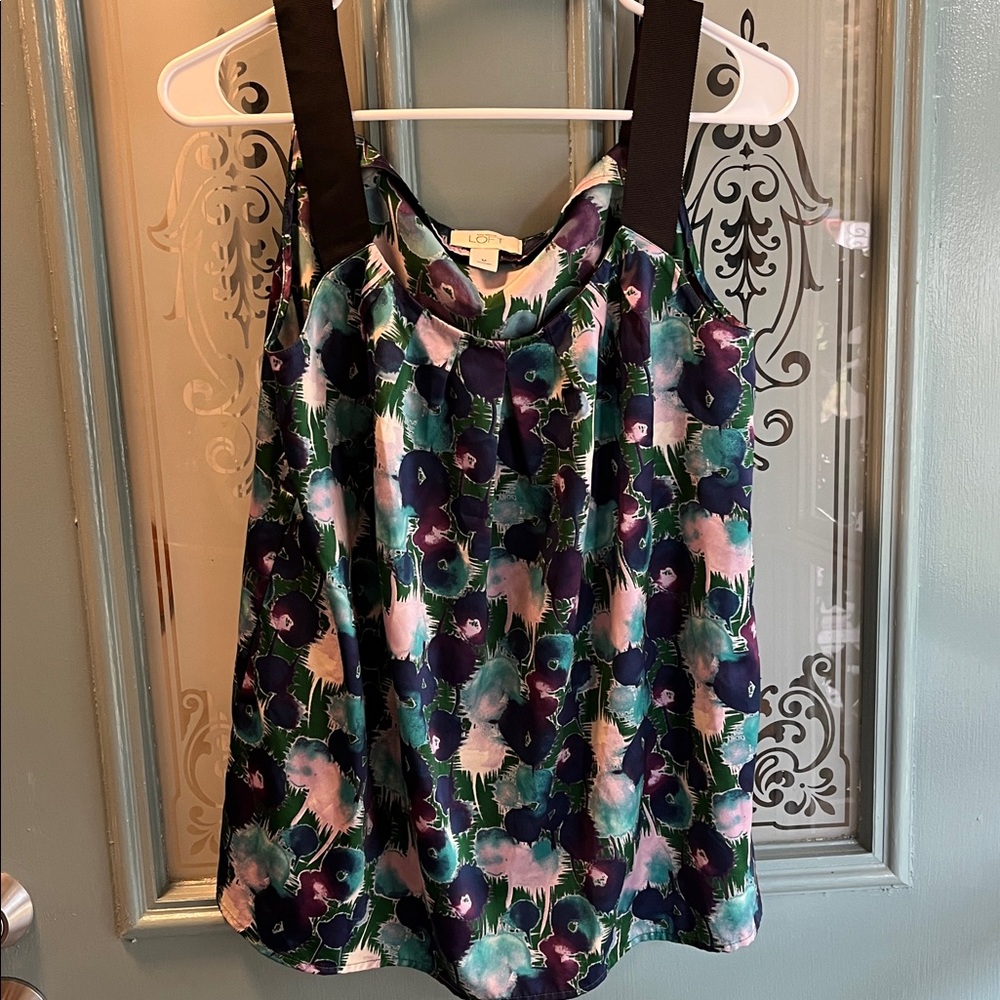 LOFT Multicolor Floral Top with Black Straps